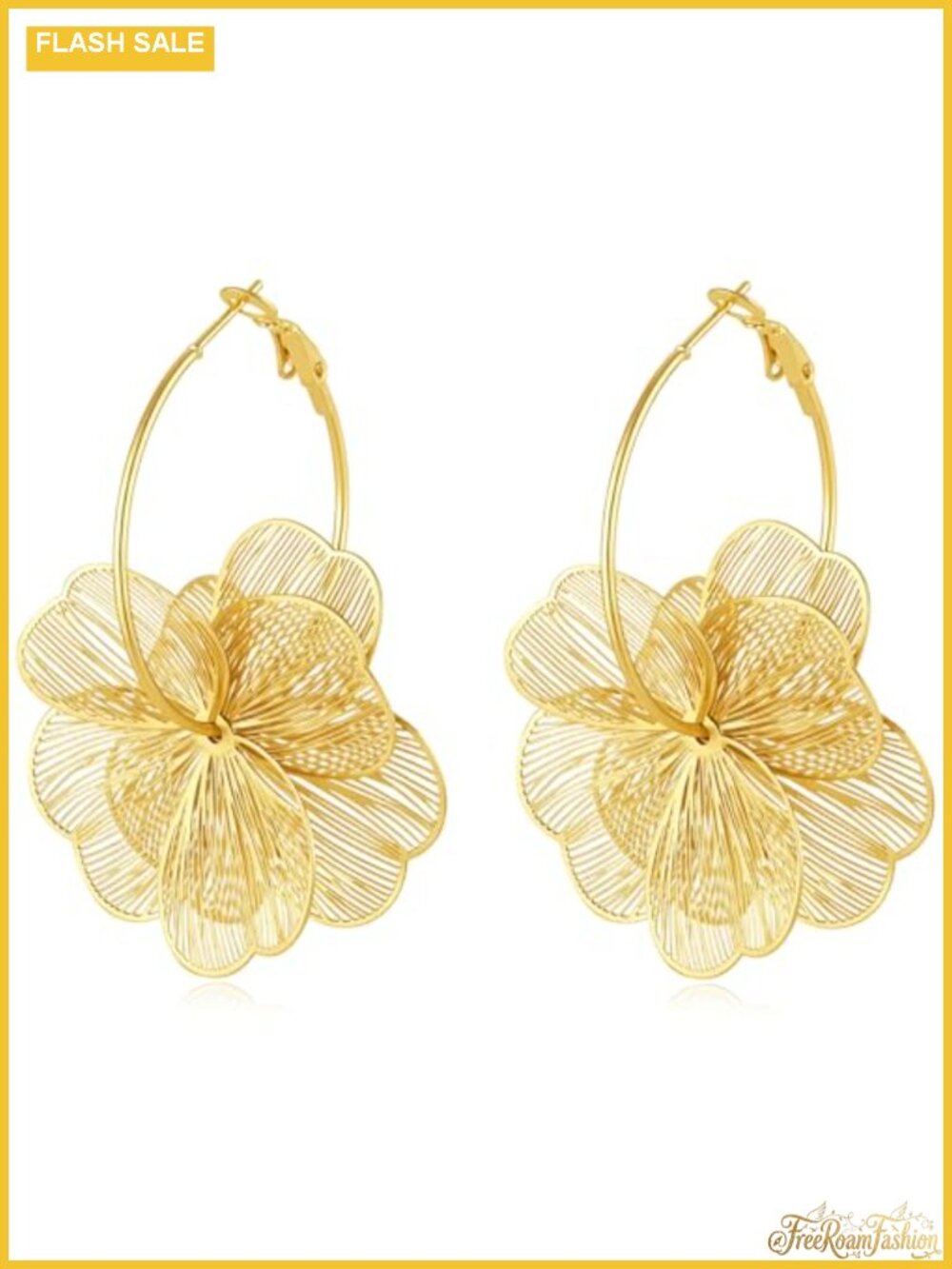 14K Gold Plated Floral Hoop Drop Dangle Earrings Boho Wedding Jewelry
